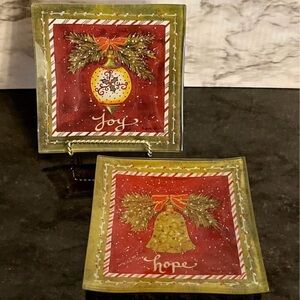 Bundle Janie LaPoint 6" Square Glass Candy Dish Trinket Plate Christmas Decor